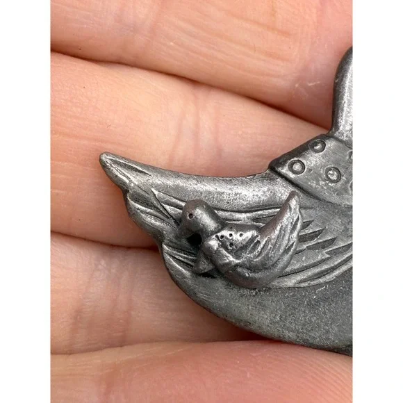 Vintage Pewter Brooch With Matching Pierced‎ Earrings Lot One Trinket Box Mouse - Picture 6 of 16